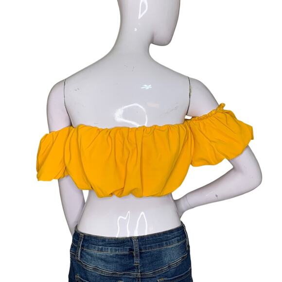SHEIN NWOT Crop Top Off Shoulder Mustard Size XS - Picture 5 of 9